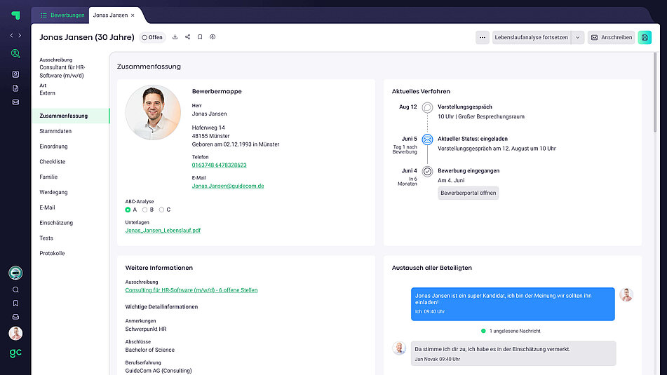 Bewerbermanagement Software Bewerberdaten