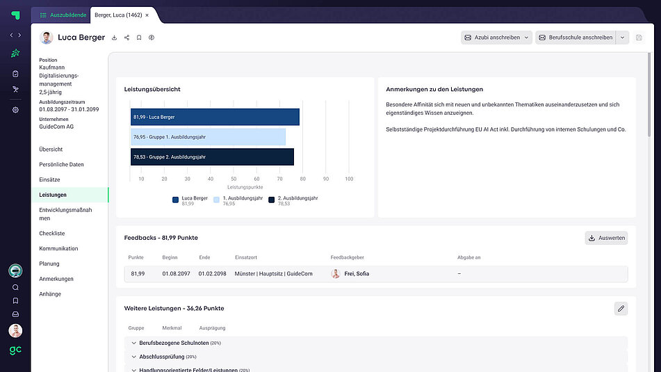 Ausbildungsmanagement Software Leistungen